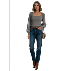 Women's Gibson & Latimer Heather Grey Ribbed Square Neck Sweater XL